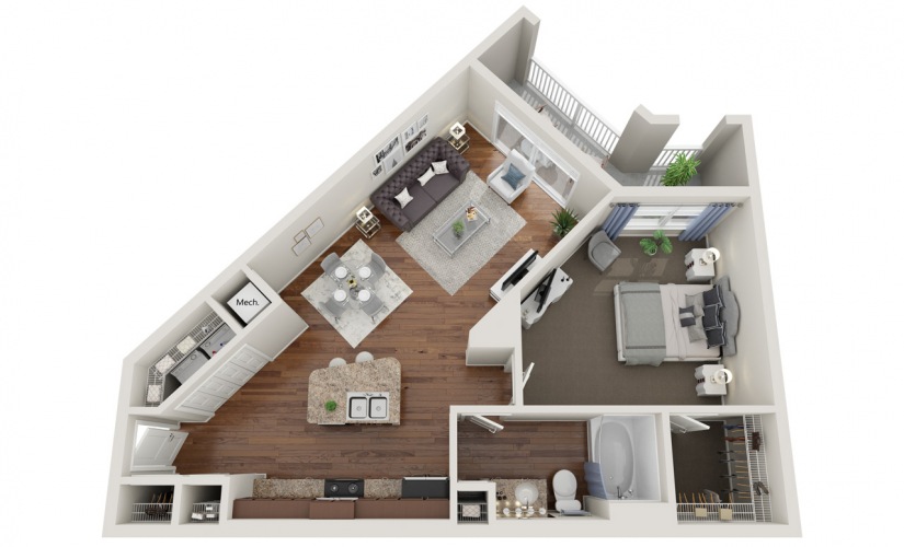 A3.1 - 1 bedroom floorplan layout with 1 bathroom and 804 square feet