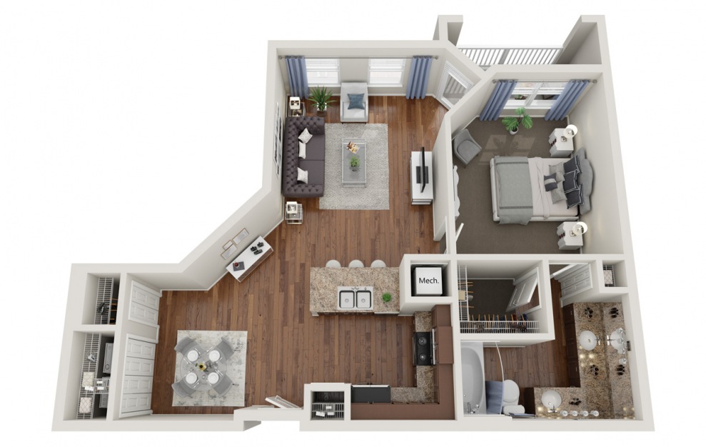 A5.1  - 1 bedroom floorplan layout with 1 bath and 876 square feet.