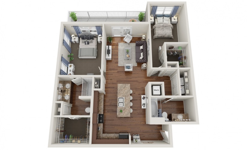 B1.2  - 2 bedroom floorplan layout with 2 bathrooms and 1117 square feet
