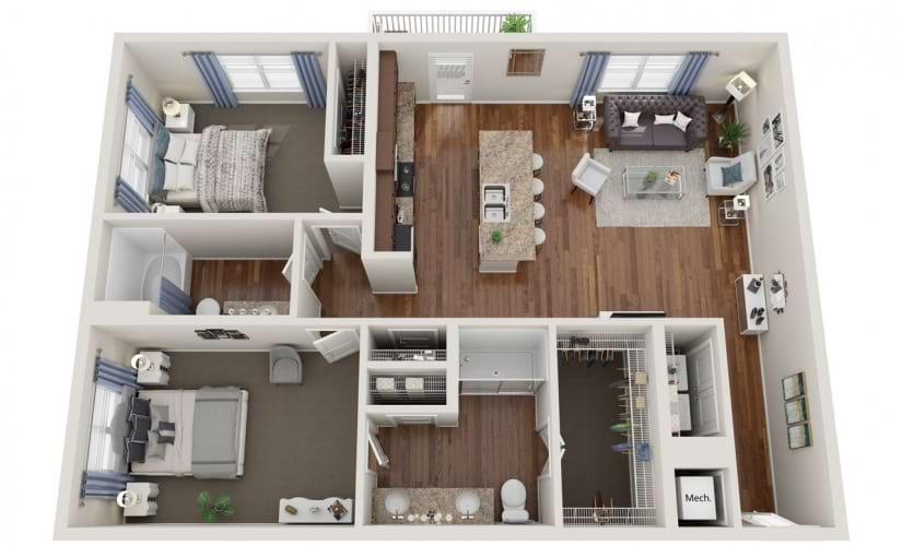 B4.2  - 2 bedroom floorplan layout with 2 bathrooms and 1240 square feet