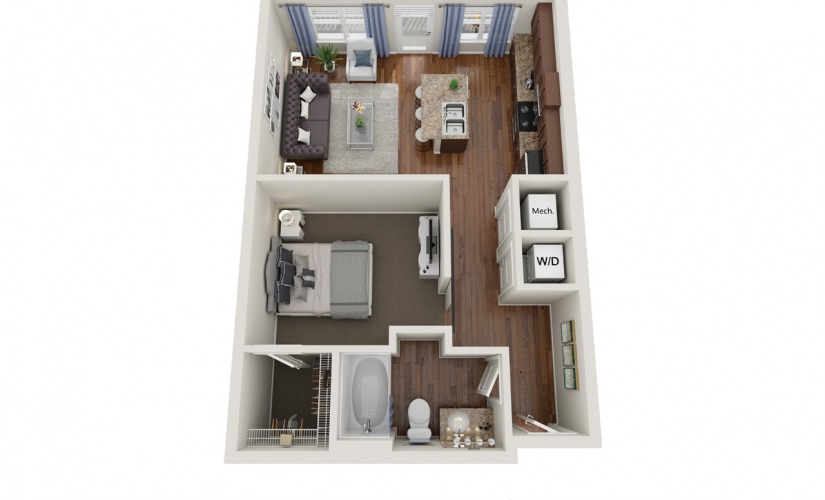 S1.2  - Studio floorplan layout with 1 bathroom and 659 square feet